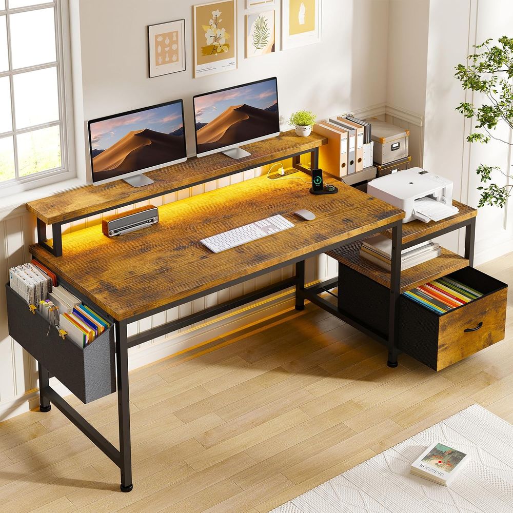 Woodworking Or Woodworking - 56,5-Zoll-Bürotisch mit Schreibtisch und Druckerplatz für
