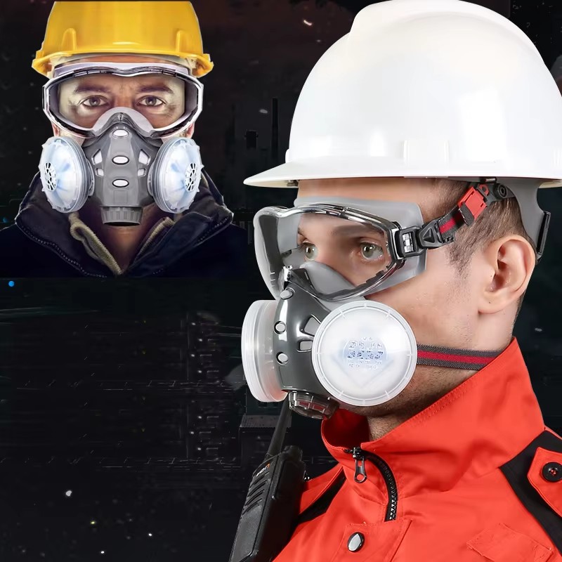Woodworking Respirator - Atemschutzmaske mit Antibeschlag-Schutzbrille, integrierte Vollstaubmaske zum