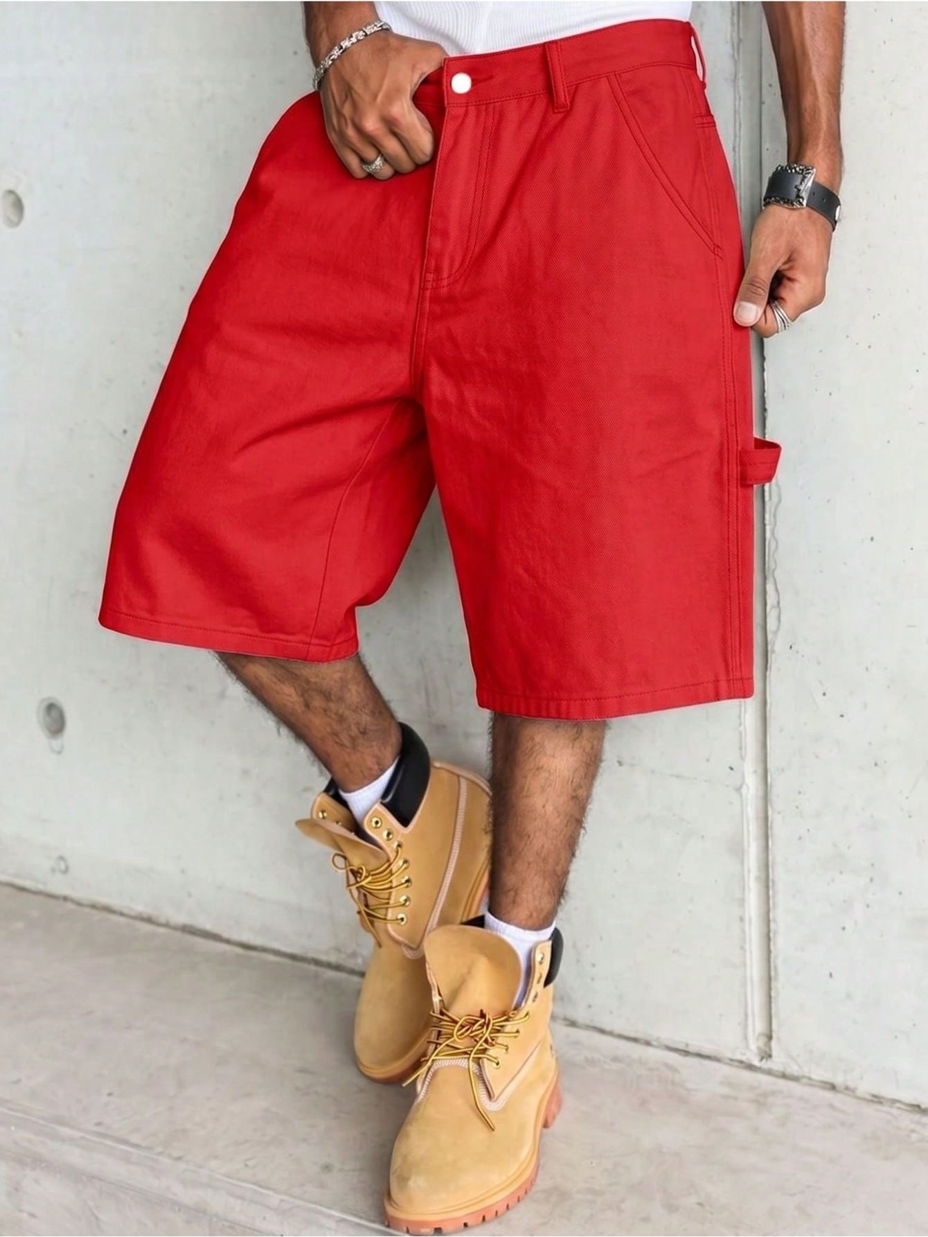 Woodworking Overalls - Herren Einfarbige Leuchtend Rote Zimmermann-Arbeitshose, Lose