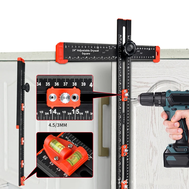 Woodworking Classes - 2-in-1-Bohrpositionierungslineal, Kombinationswinkellineal, T-förmiges Lineal, Schrankbeschläge, Vorrichtung,