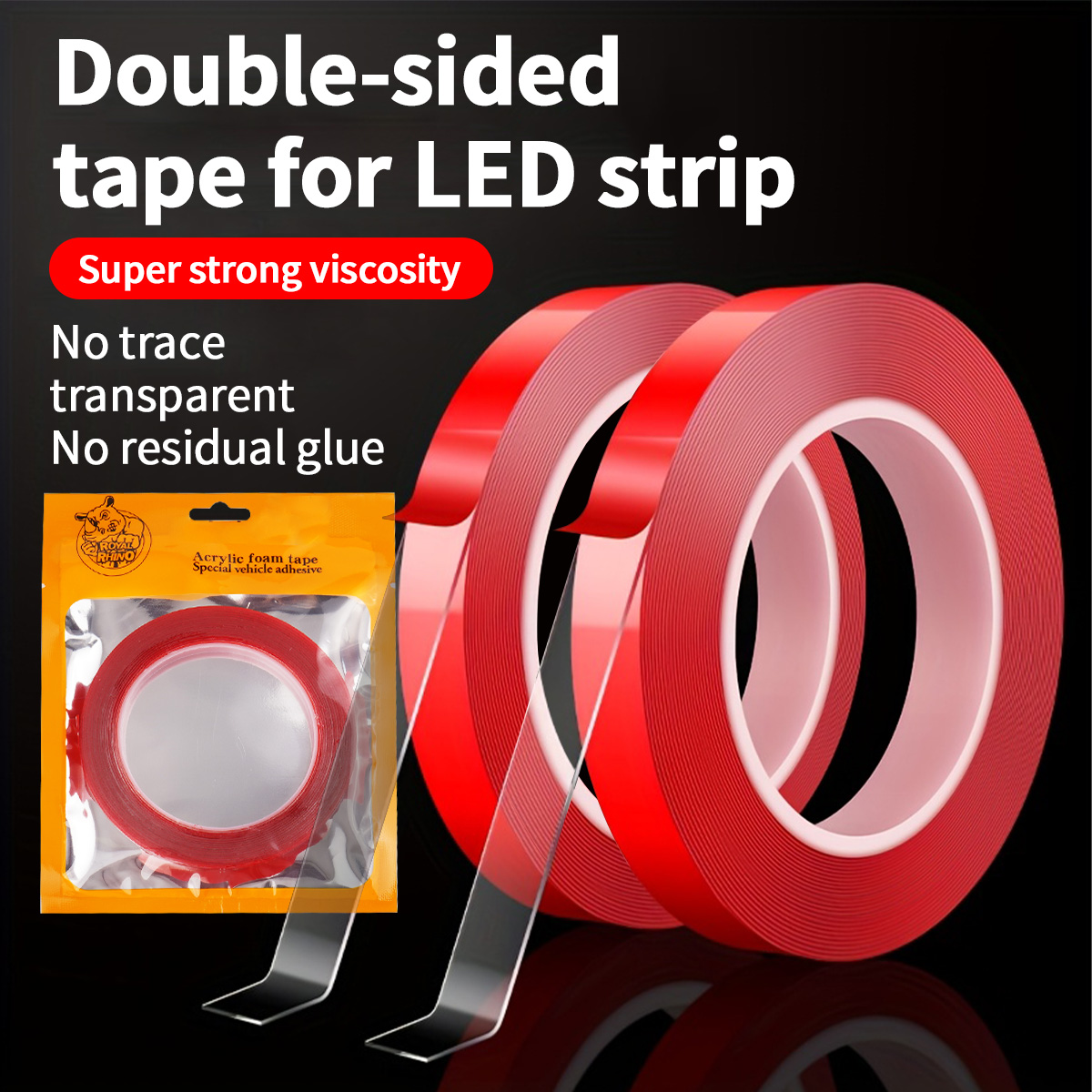 Woodworking Mask - LED-Lichtstreifen-Klebestreifen, doppelseitiges Nano-Acrylband, transparent, starke Haftung,