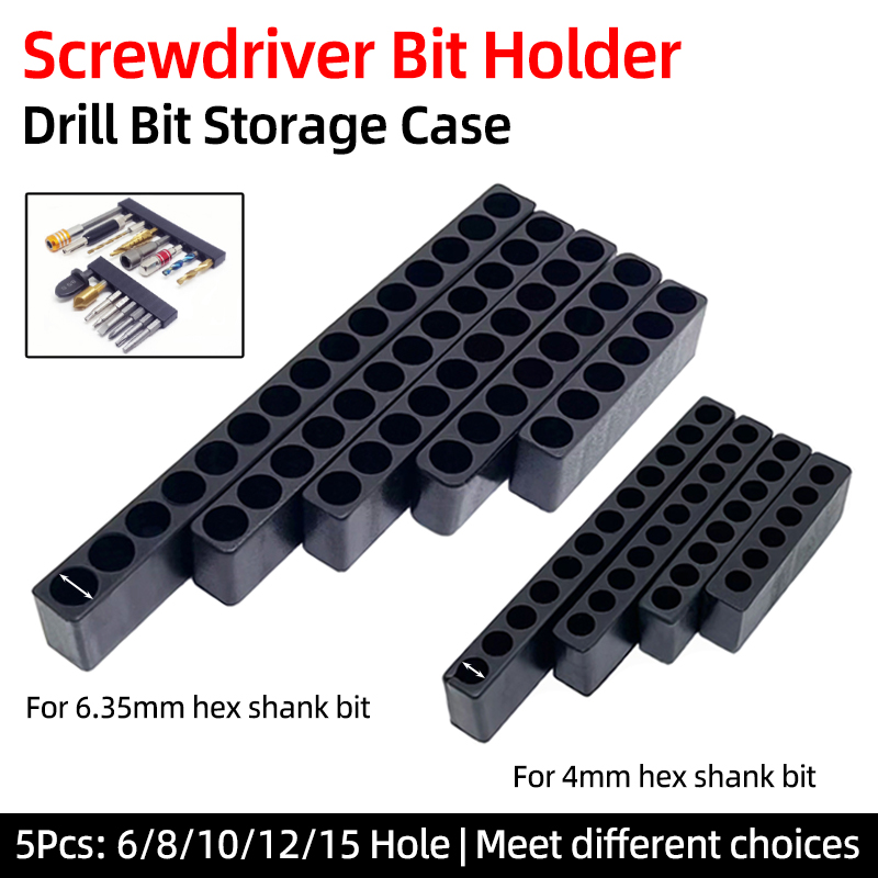 Woodworking Or Woodworking - 5-teiliges Set 6/8/10/12/15 Löcher 6,35mm/4mm Sechskant-Schraubendreher-Bithalter